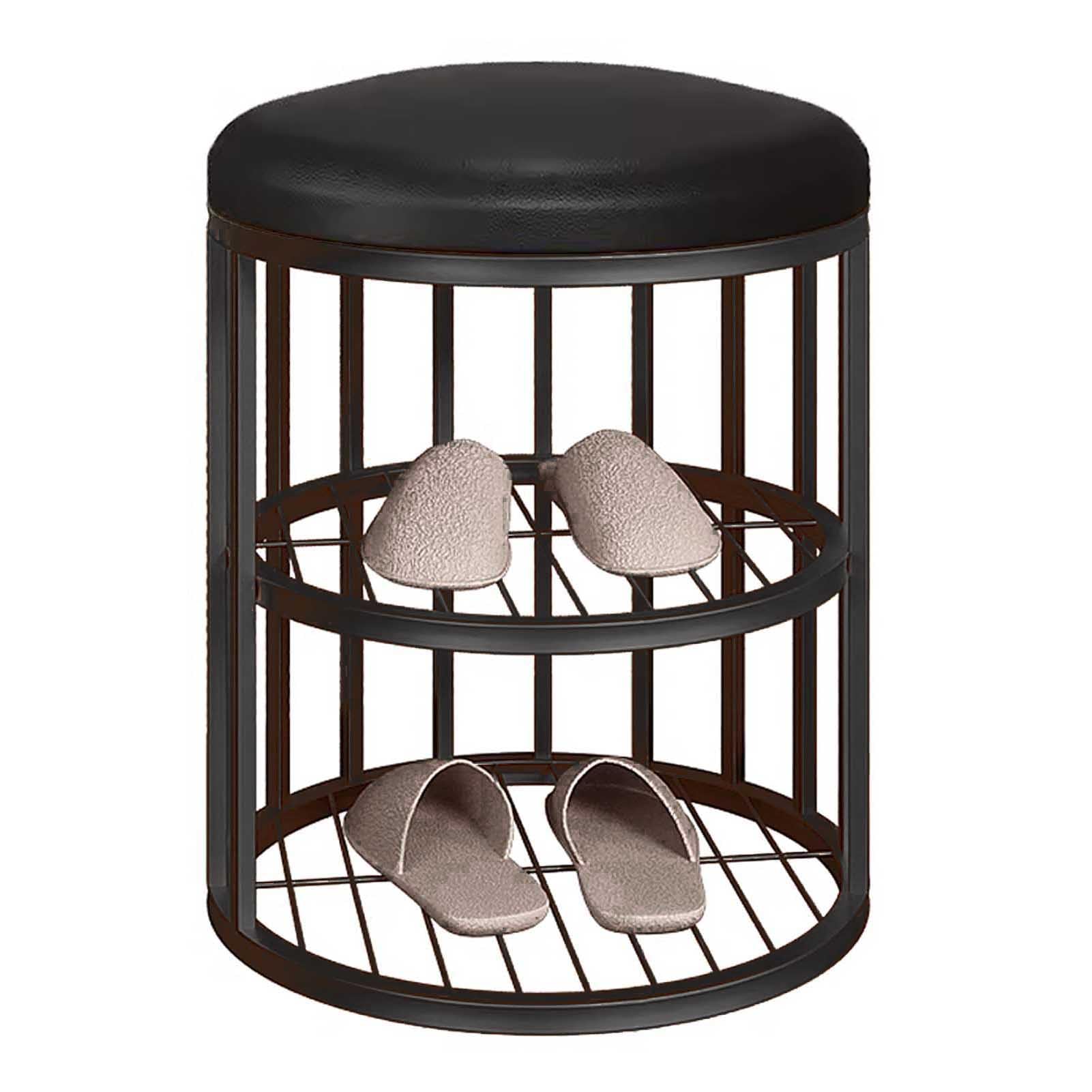 KLGFBDC Compact Metal Shoe Bench for Entryway - 2-Tier Storage Organizer with Round Seat Stylish Shoe Rack and Stool for Home Entryway Hallway Mudroom