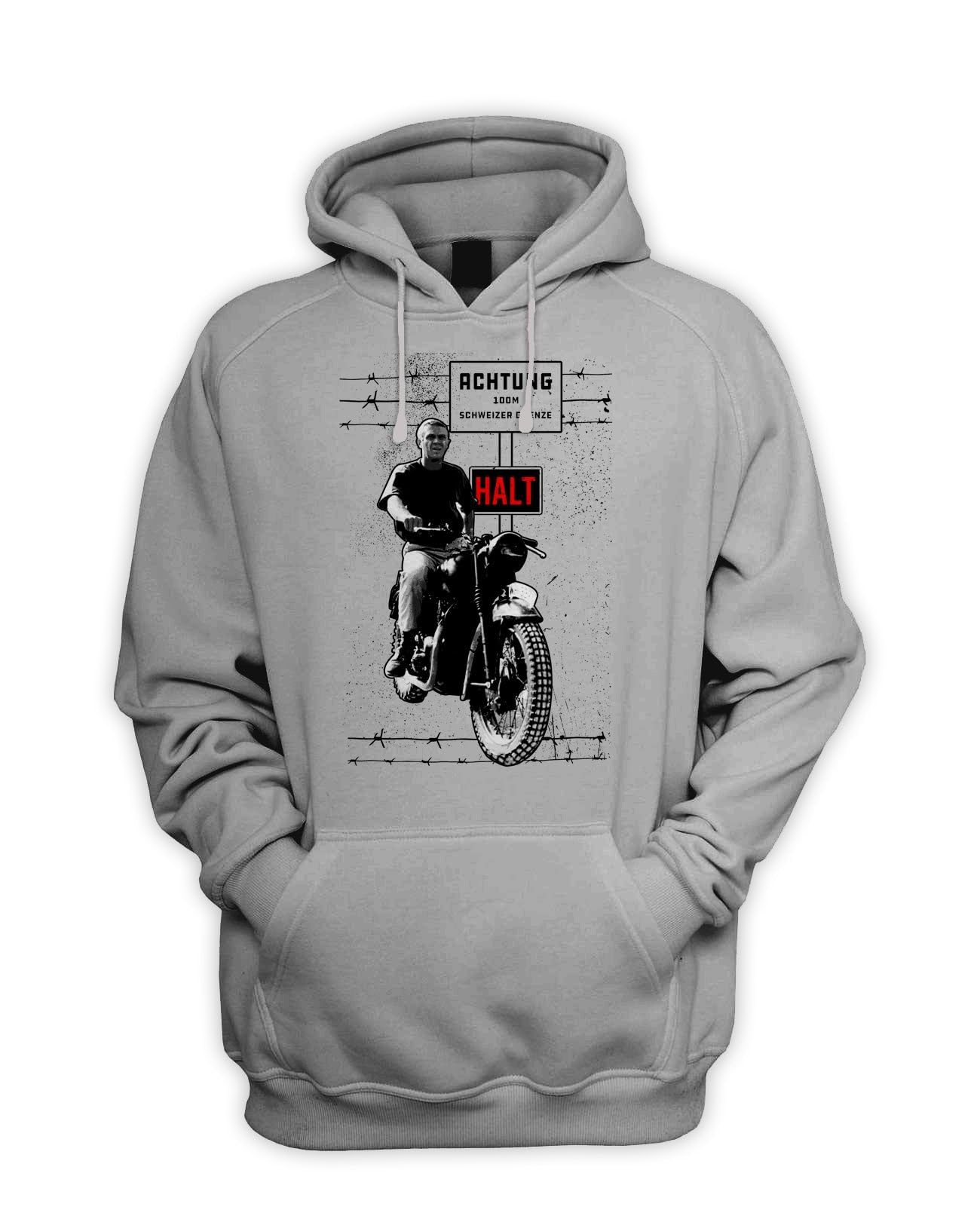 Tribal T-Shirts The Great Escape Achtung Pouch Pocket Hoodie - Steve McQueen XXL/Light Grey