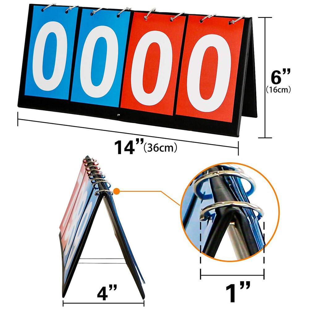 Marcador de Puntuación Flip 4 Dígitos Portátil Digital para Voleibol Baloncesto Tenis de Mesa Azul y Rojo