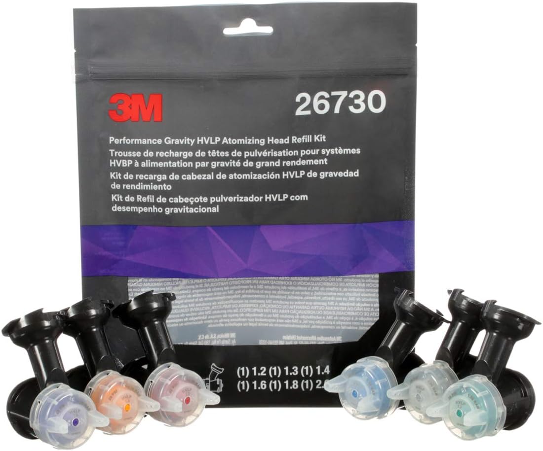 Performance Gravity HVLP Atomizing Head Variety Kit, 26730, Sizes 1.2, 1.3, 1.4, 1.6, 1.8, 2.0, for use Performance Spray Gun PPS 2.0 Paint Cups, Pack of 6, Black