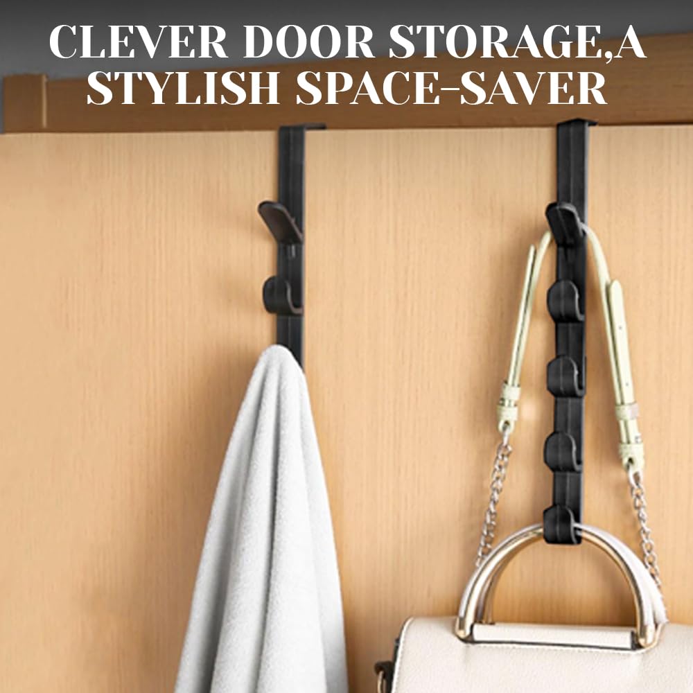 YANWANDEFA 4 Pack Over The Door Hooks Vertical Over Door Hanger Over The Door Towel Rack for Coats Hats Bags Clothes Towels Plastic Black - Image 4