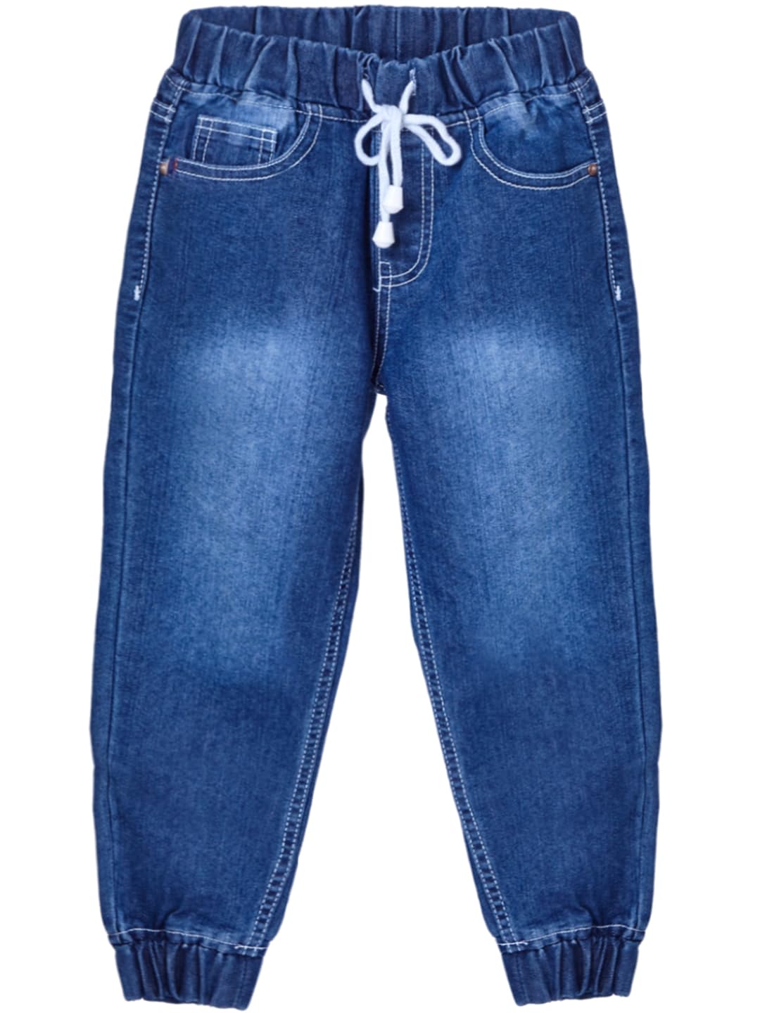 Boys’ Solid Cotton Stretchable Relaxed Fit Jogger Pants Elastic Waist Drawstring Soft Cuffs Stylish Blue Jeans | Denim Track Pant for Kids |Indigo,Navy, Blue