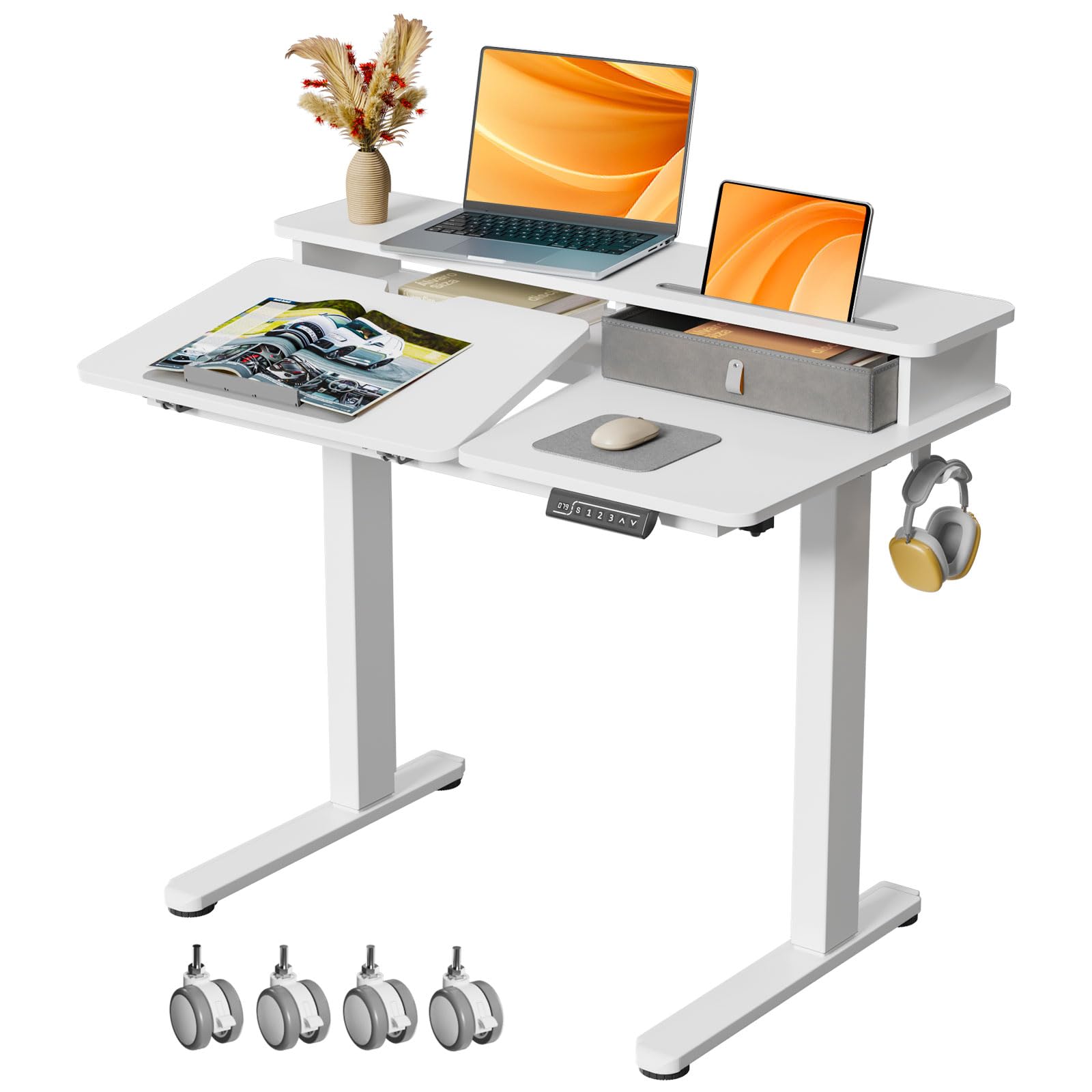 Electric Rising Table Snapklik.com : White Standing Desk60 Tiltable Height Adjustable ...
