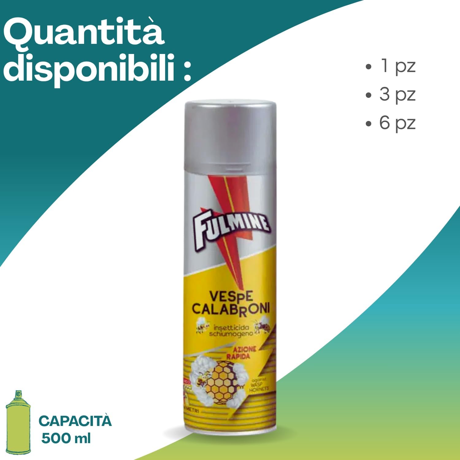 Virsus 6 Bomboletta insetticida Spray Schiumogeno Fulm790 per Vespe e Calabroni, capacità 500ml, Azione Rapida con getto fino a 4 Metri, Disinfestante Vespicida per Nidi
