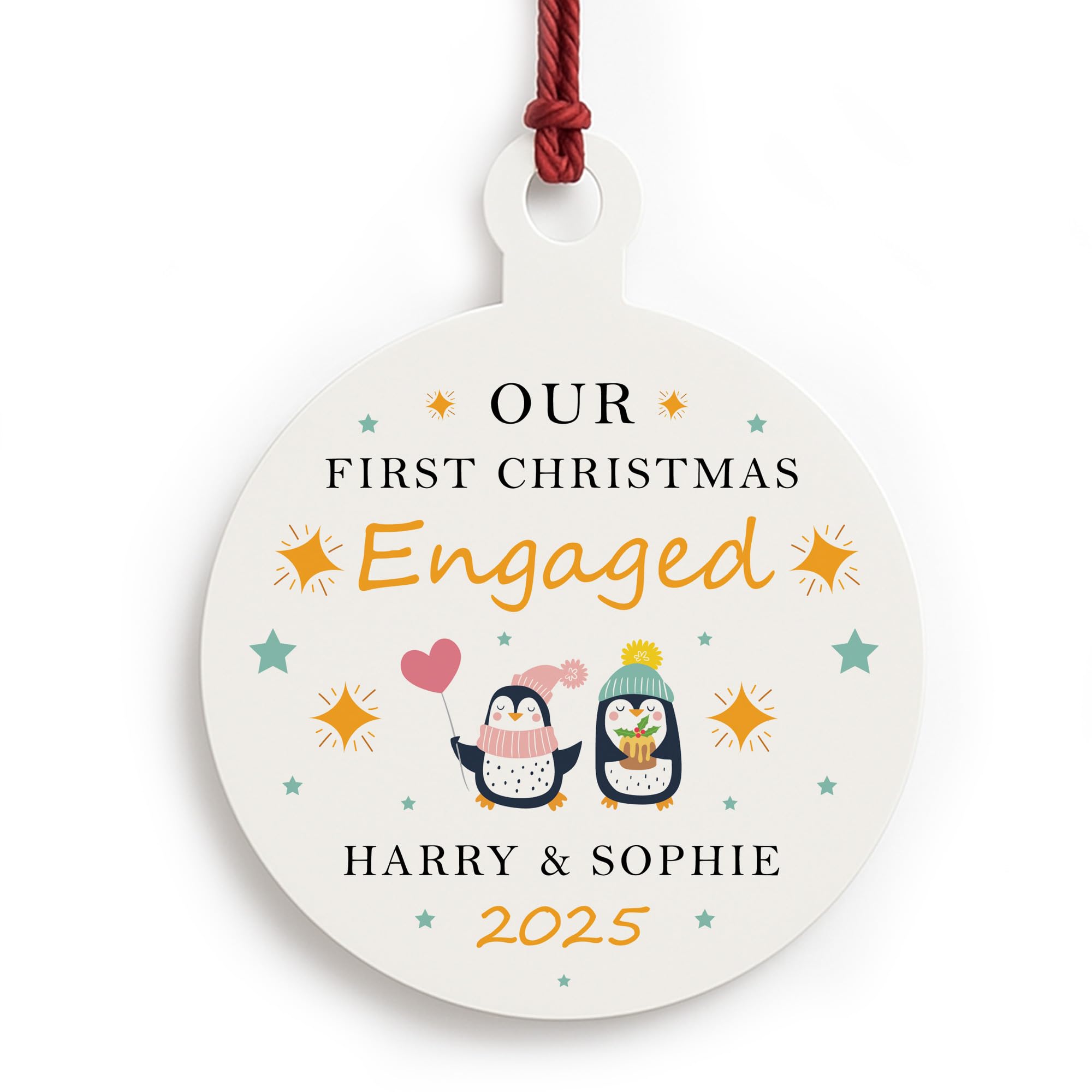 Red Ocean First Christmas Engaged Personalised Tree Decoration For Couple Boyfriend Girlfriend Fiance Engagement Bauble Keepsake