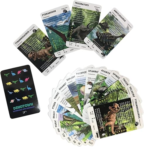 Miniatura 5 de Dinotown - Juguetes de dinosaurio con 12 figuras, caja de almacenamiento de lata, tapete de juego y 20 cartas de juego, regalo para niños y niñas