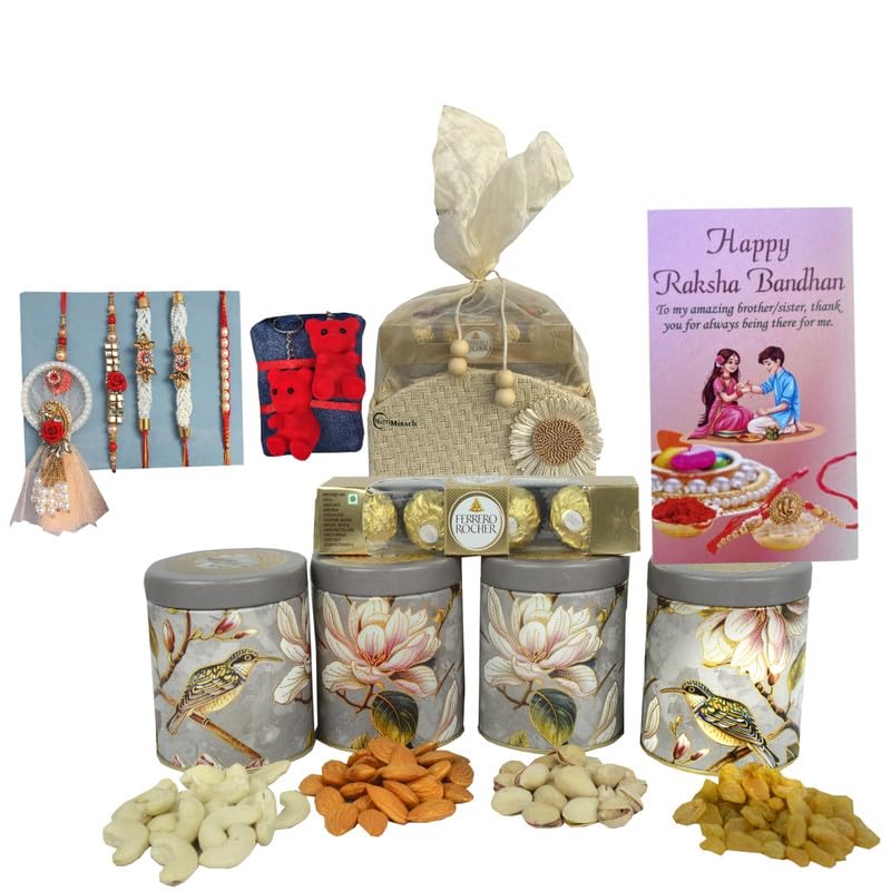 Image of NUTRI MIRACLE Rakhi Gift Box Featuring Handpicked Nuts and Chocolates | Return Gift for Wedding Guests with Dry Fruits and Chocolate Touch