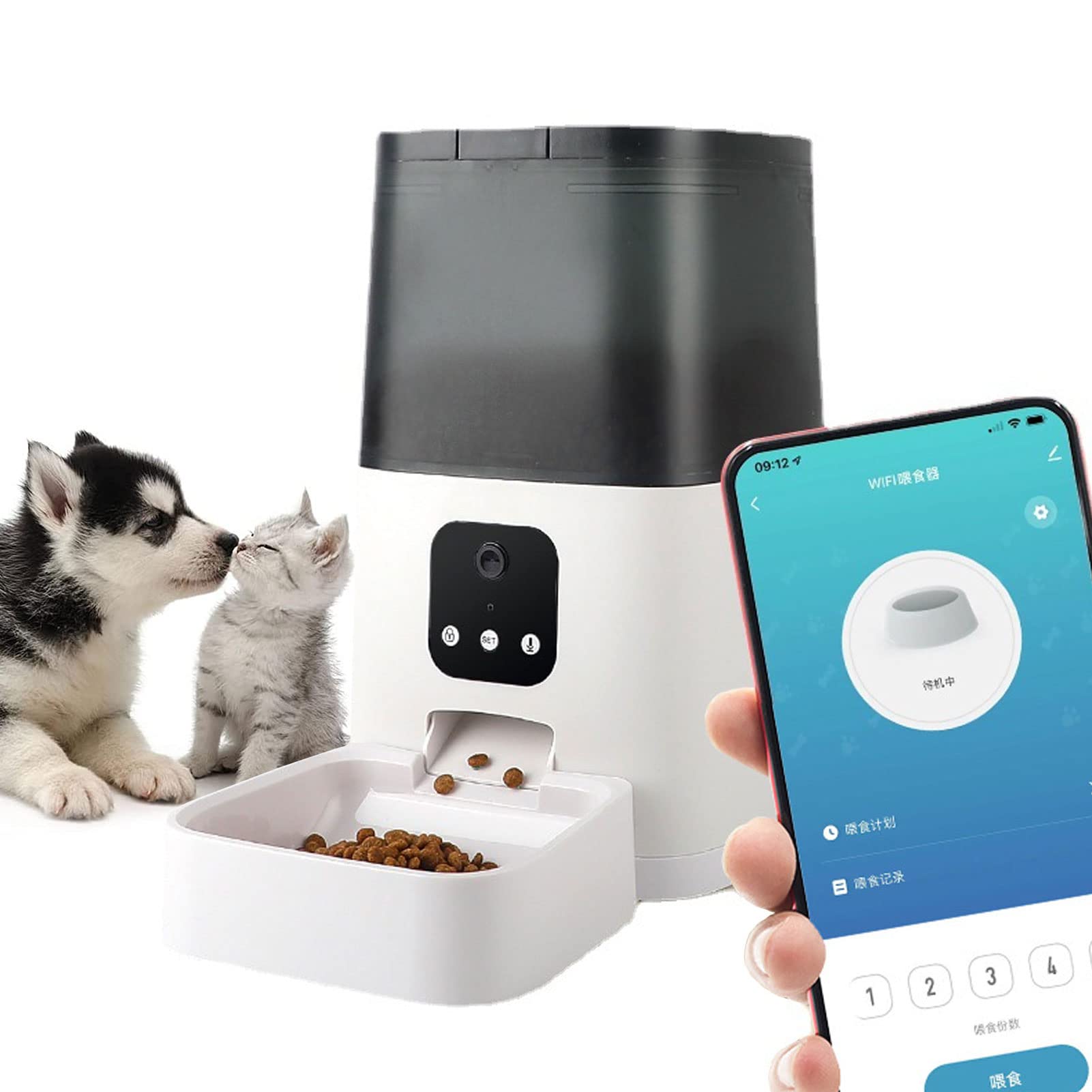 TDOO 6L Automatic Cat Feeder,Wi-Fi Enabled Smart Pet Feeder for Cats and Dogs,Auto Dog Food Dispenser with Portion Control, Distribution Alarms and Voice Recorder Up to 15 Meals per Day (White)