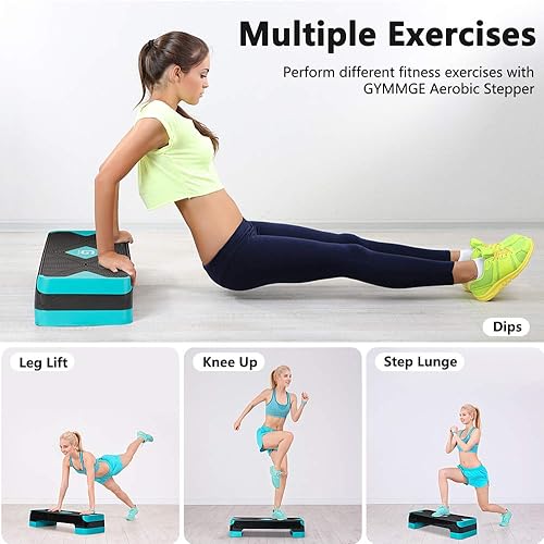 Miniatura 7 de Escalón aeróbico ajustable para entrenamiento, plataforma de ejercicio aeróbico con 2 elevadores, plataforma de ejercicio para fitness, paso de