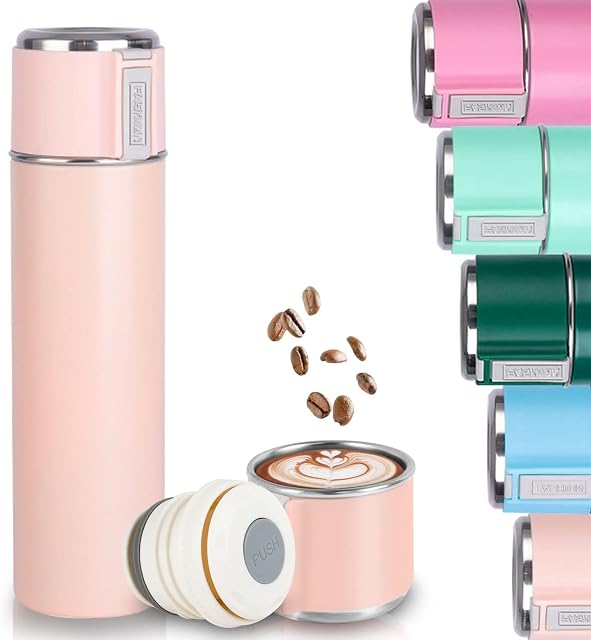 Stainless Steel Water Bottle, Insulated Travel Mug with Leakproof Lid & Hidden Handle, 500ml Double Walled Vacuum Flask, Drinks Bottles Stay Hot & Cold Up to 12 Hrs for Work Sport Camping Cycling,Pink