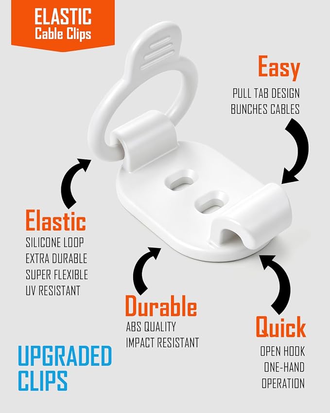 OneLeaf Clips de Cable Elásticos Ajustables 10 pzas Blanco miniatura 4