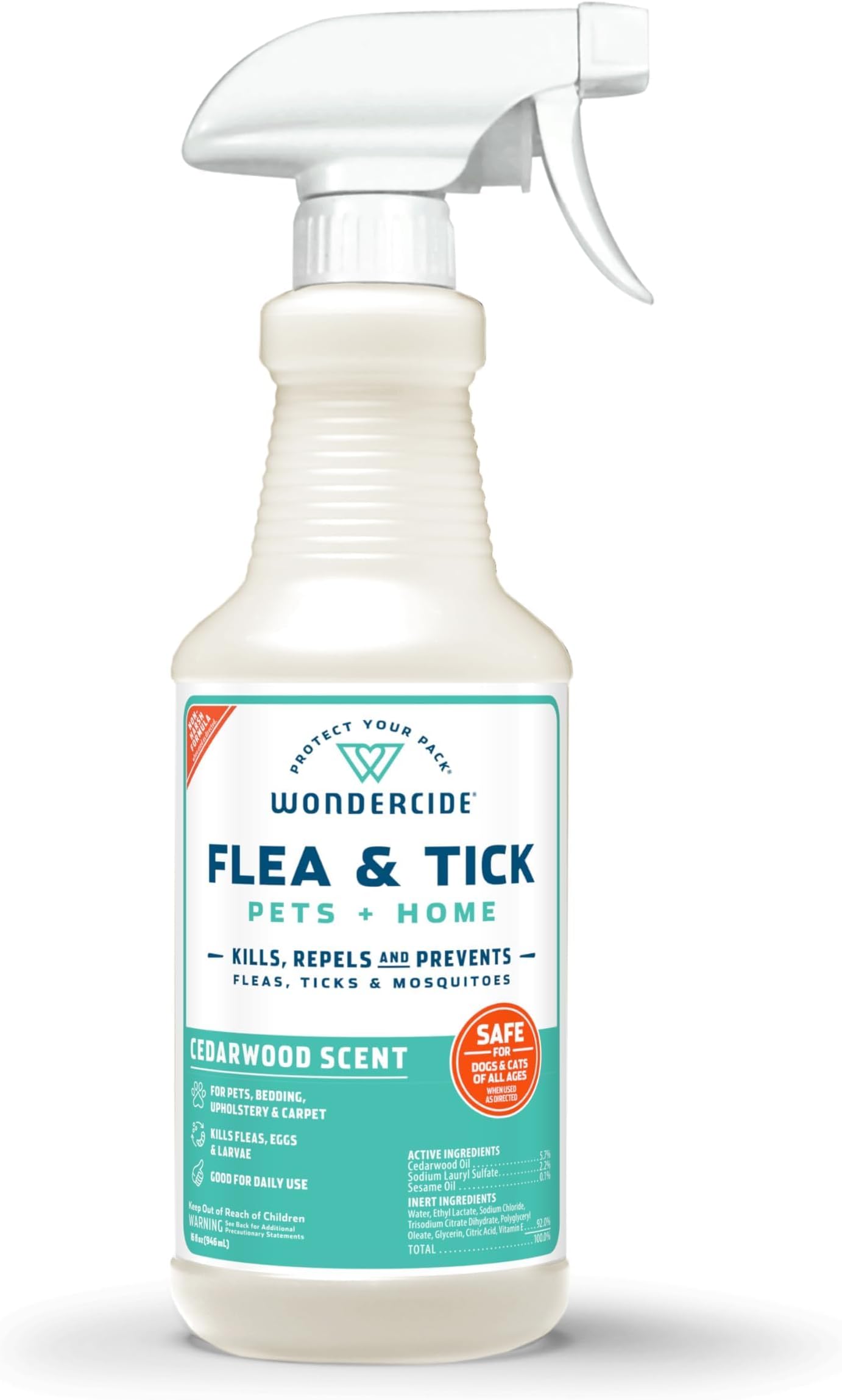 Wondercide Flea Tick & Mosquito Spray for Pets & Home - Cedarwood 16 fl oz | With Natural Essential Oils - Killer, Control, Prevention, Treatment of Fleas & Ticks for Dogs and Cats - Pet & Family Safe