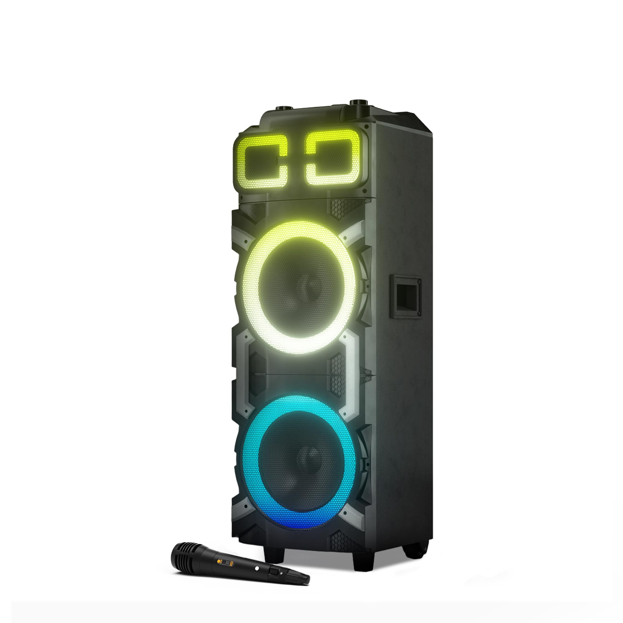 Dolphin High-Power Portable Party Bluetooth Speaker Wooden Cabinet X-BASS LED Lights Wireless Microphone Ideal for Parties Tailgating and