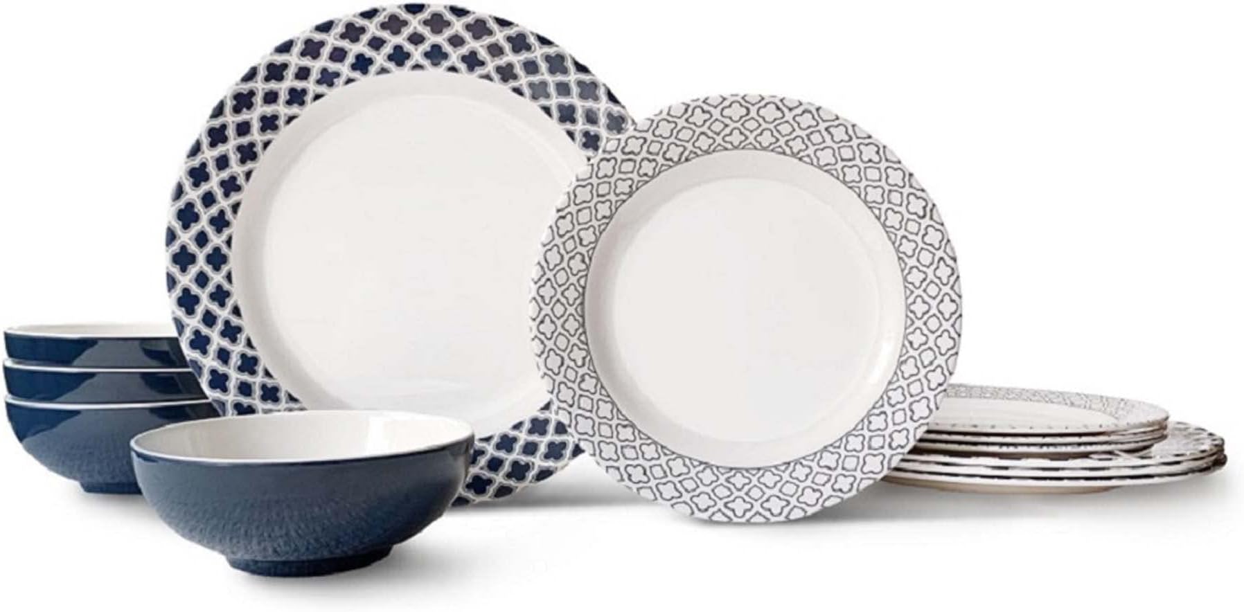 Bowla 12-Piece Melamine Dinnerware Set - Service for 4 (Bluegrass), BPA free and dishwasher safe