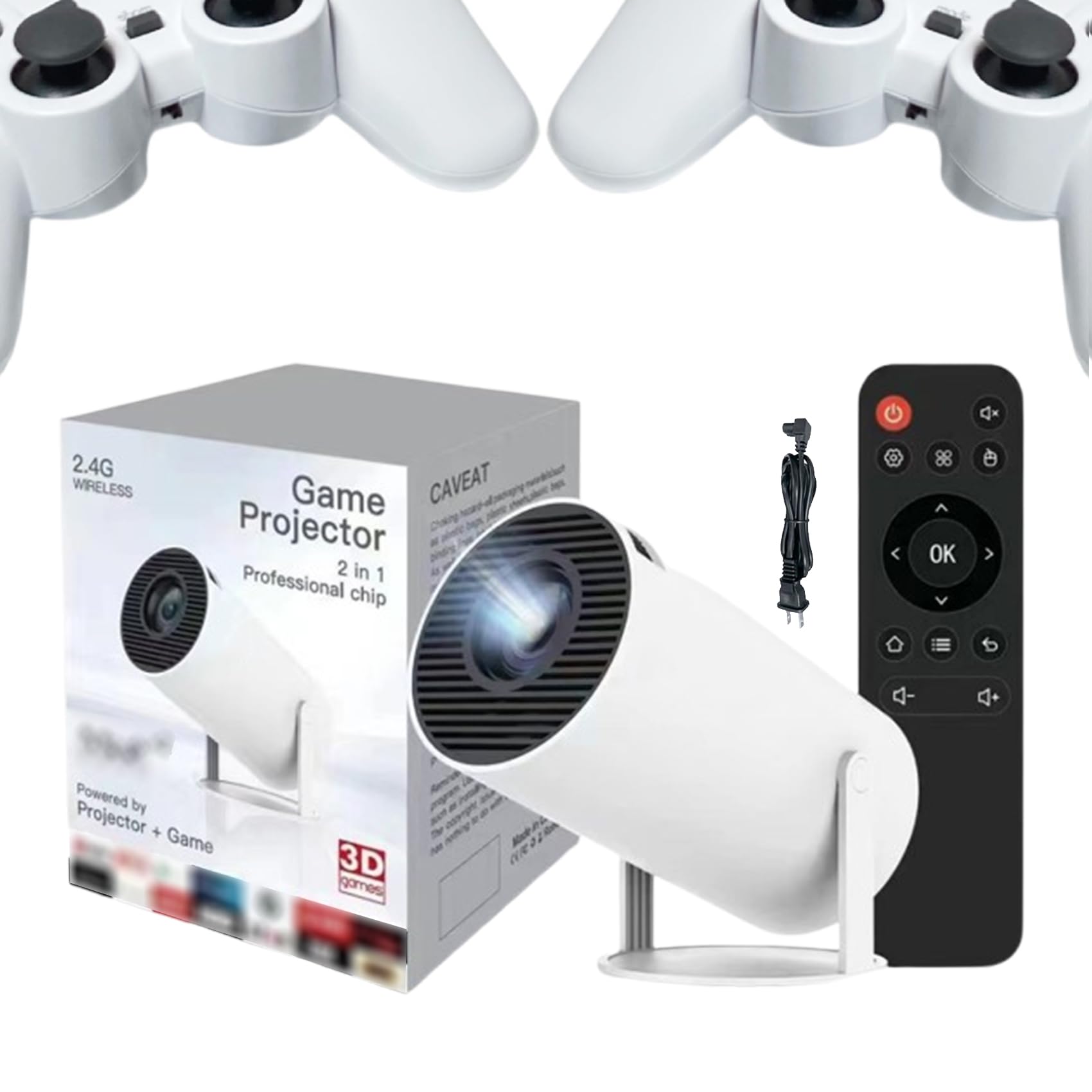 M300 Max Projector + 2 Wireless Controllers, Game Console, Portable Mini Projector with WiFi and Bluetooth, 4K HD Auto Keystone for Video and Games
