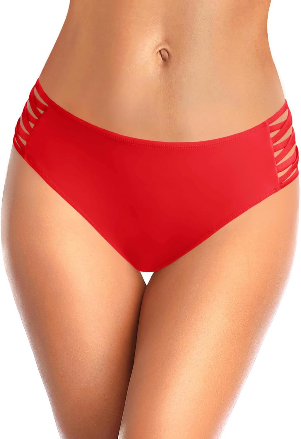 Zmart Strappy Bikini Bottoms - Women's Full Coverage Bathing Suit Mid Waist Swimsuit Bottom - Image 7