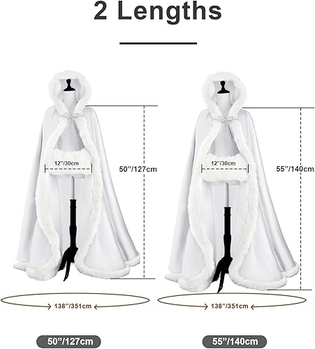 Miniatura 3 de BEAUTELICATE, Capa reversible invernal con capucha para novia con borde de piel, manguito suelto para manos, largo total 50-55 pulgadas (19 colores)
