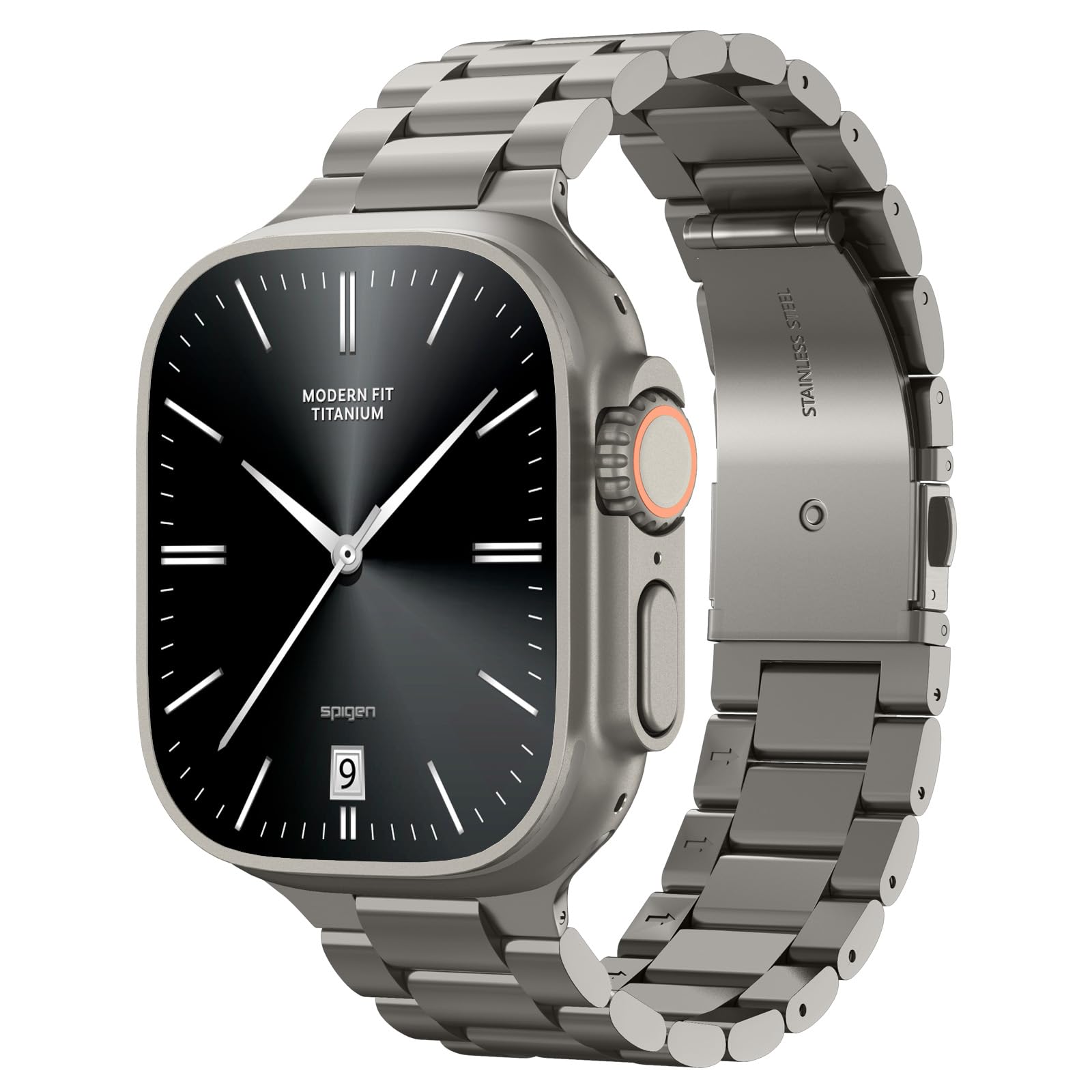 Spigen Modern Fit Premium Real Titanium Strap for Apple Watch Band for Apple Watch Ultra 3/2/1 49mm, Series 10 46mm, 9/8/7 45mm, SE2/SE/6/5/4 44mm, 3/2/1 42mm Strap - Natural Titanium