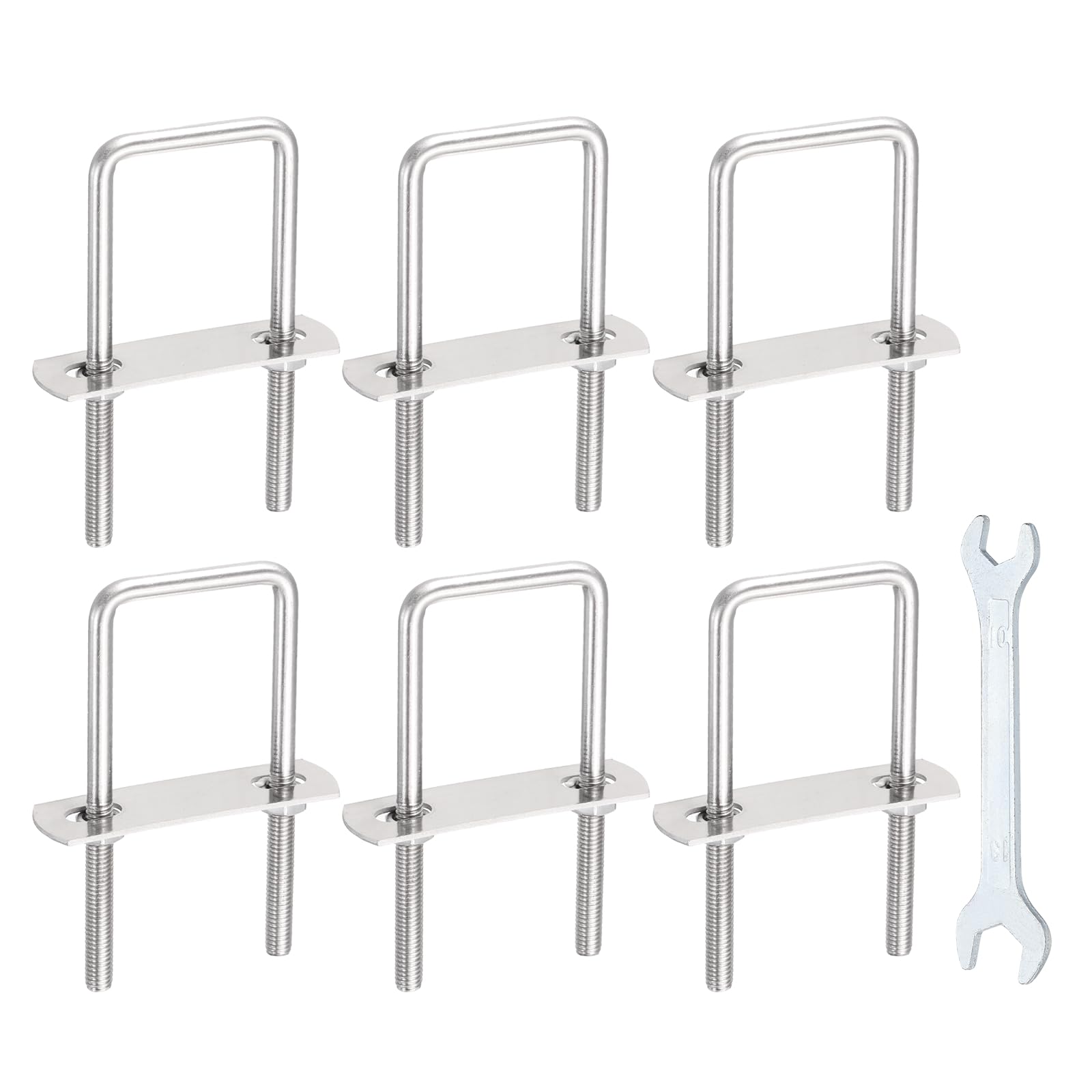 sourcing map 6 Sets M6 Square U-Bolts, 1.42"(36mm) Inner Width 3.5"(90mm) Length 304 Stainless Steel U Clamp Bolts with Nuts, Plates and Wrench for Trailer Ski Boat Fishing Boat โ image 1