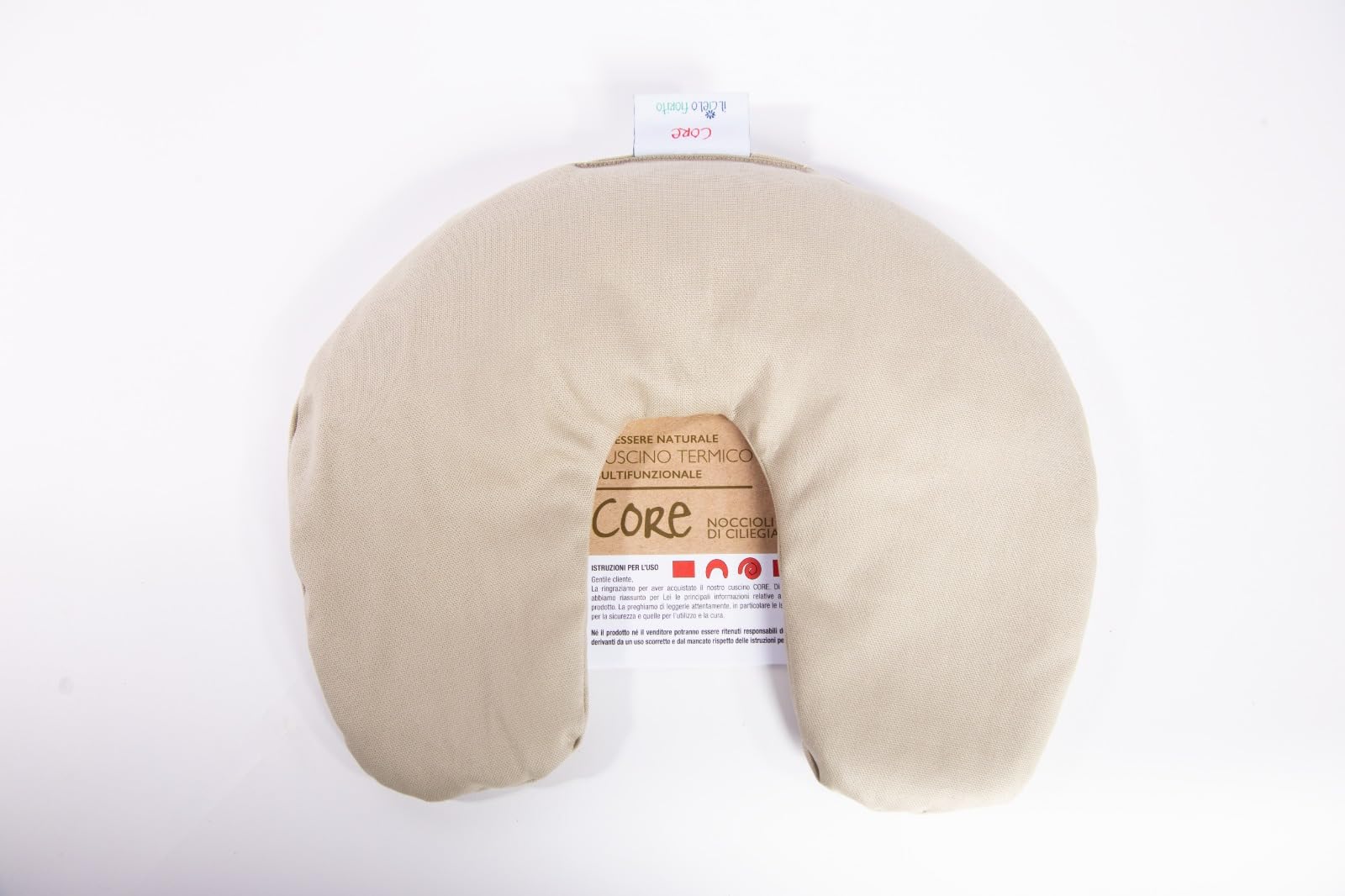 IL CIELO FIORITO – CORE, Cuscino Cervicale Riscaldante Noccioli di Ciliegia,100% Cotone, per Microonde, cm 35x13, gr.750, Linea Classica (Sabbia)