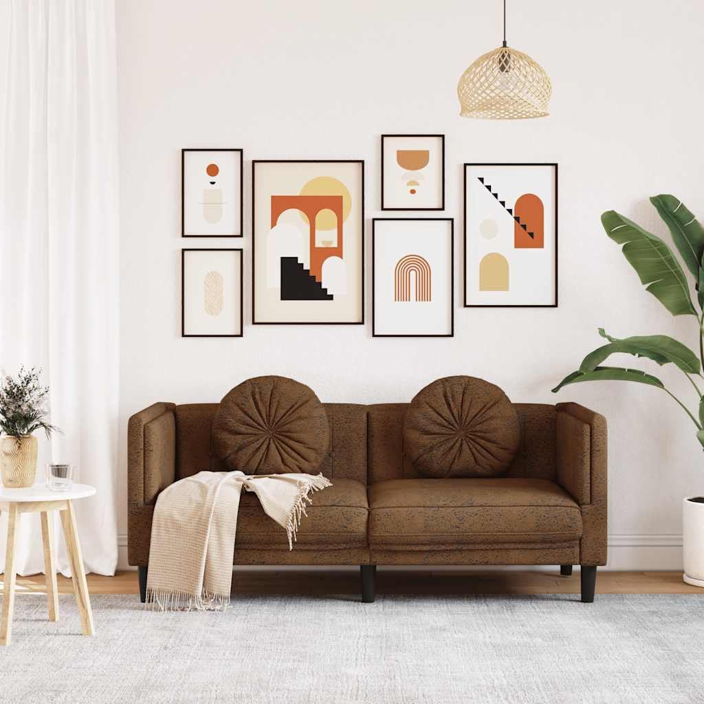 Canapé 2 Places, Causeuse de Salon Fauteuil Sofa 2 Places avec Coussins Marron Similicuir Daim 173,5 x 77 x 70 cm