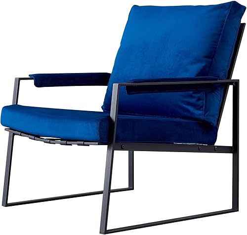 Silla decorativa moderna con cojín de terciopelo, marco de metal Relax con brazos individuales, salón contemporáneo para dormitorio, oficina, balcón