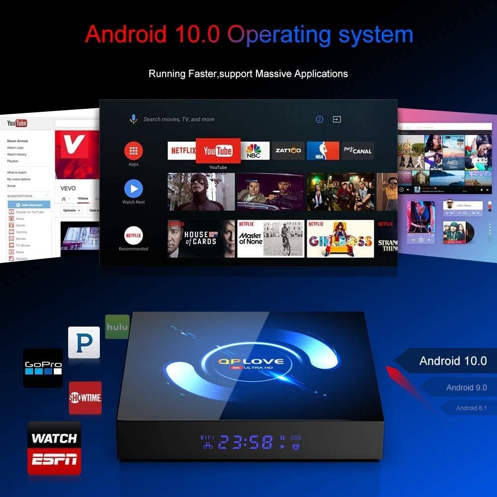 Best Android 10.0 TV Box, Newest Android Box Ultra HD 3D 6K 4GB RAM 32GB ROM with Keyboard Smart TV Box, Quad Core 64 Bit Dual WiFi 2.4G 5.0G/H.265/100M LAN/Bluetooth 5.0/USB2.0