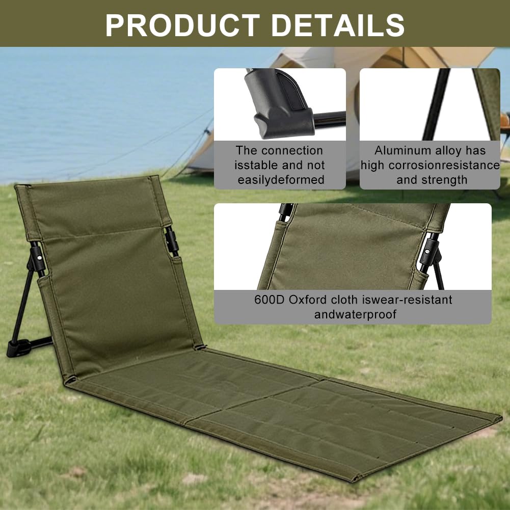 Strandmatte mit Rückenlehne, Faltbare Strandliege mit 1cm Polster, Sonnenmatte mit Aufbewahrungstasche, 108x40x41cm