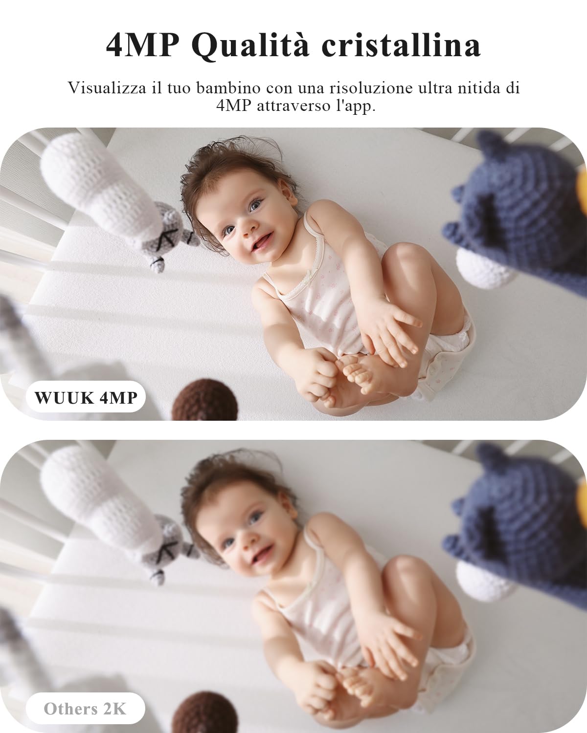WUUK 4MP Vigilancia Bebe, Pantalla de 5,5", Cámara PTZ 360°, Cara Cubierta y Detección de Vuelco, Control por App, Batería de 3700mAh, Alertas de sonido/movimiento, Audio bidireccional, WiFi 2.4/5 Ghz