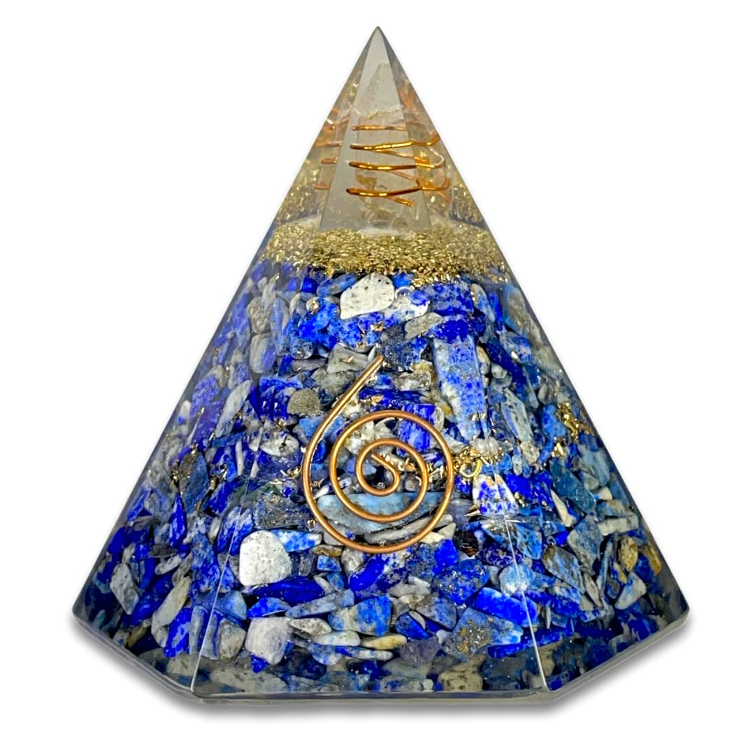 spiritualelementz Spiritual Elementz Reiki Charged Chakra Healing Lapis Lazuli Hexa Orgone Pyramid with Clear Crystal Gemstone Copper Metal (for Balancing & Soul Connection).