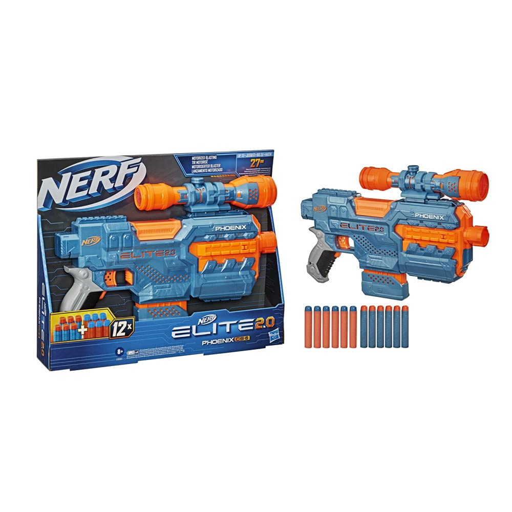 Elite 2 Phoenix CS-6 motorisierter Blaster, 12 Nerf Darts, 6-Dart Clip-Magazin, Fernrohr, Tactical Rails, Befestigungspunkte, 4AA Batterien