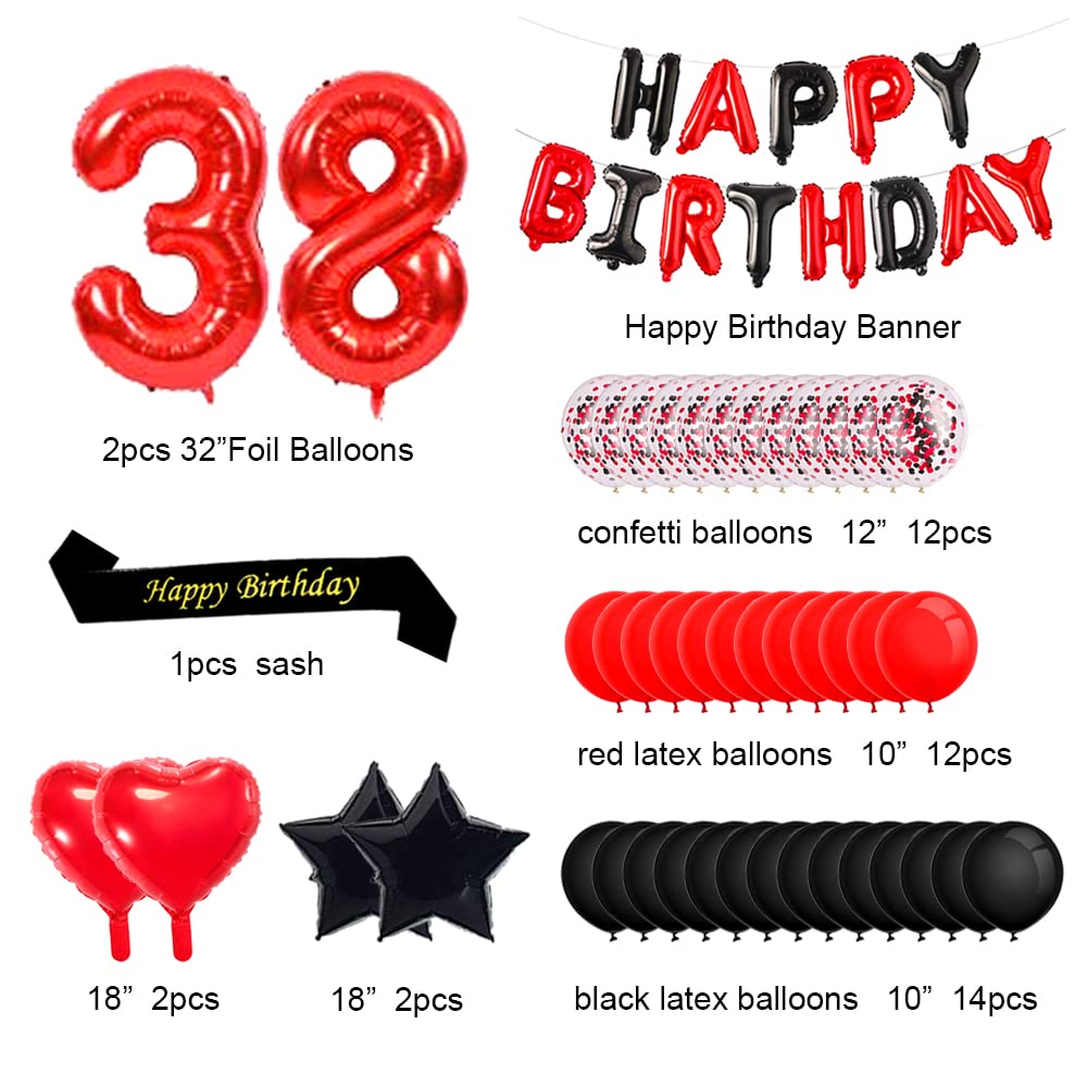 Amazon | Minhero 38歳の誕生日デコレーション レッド ブラック