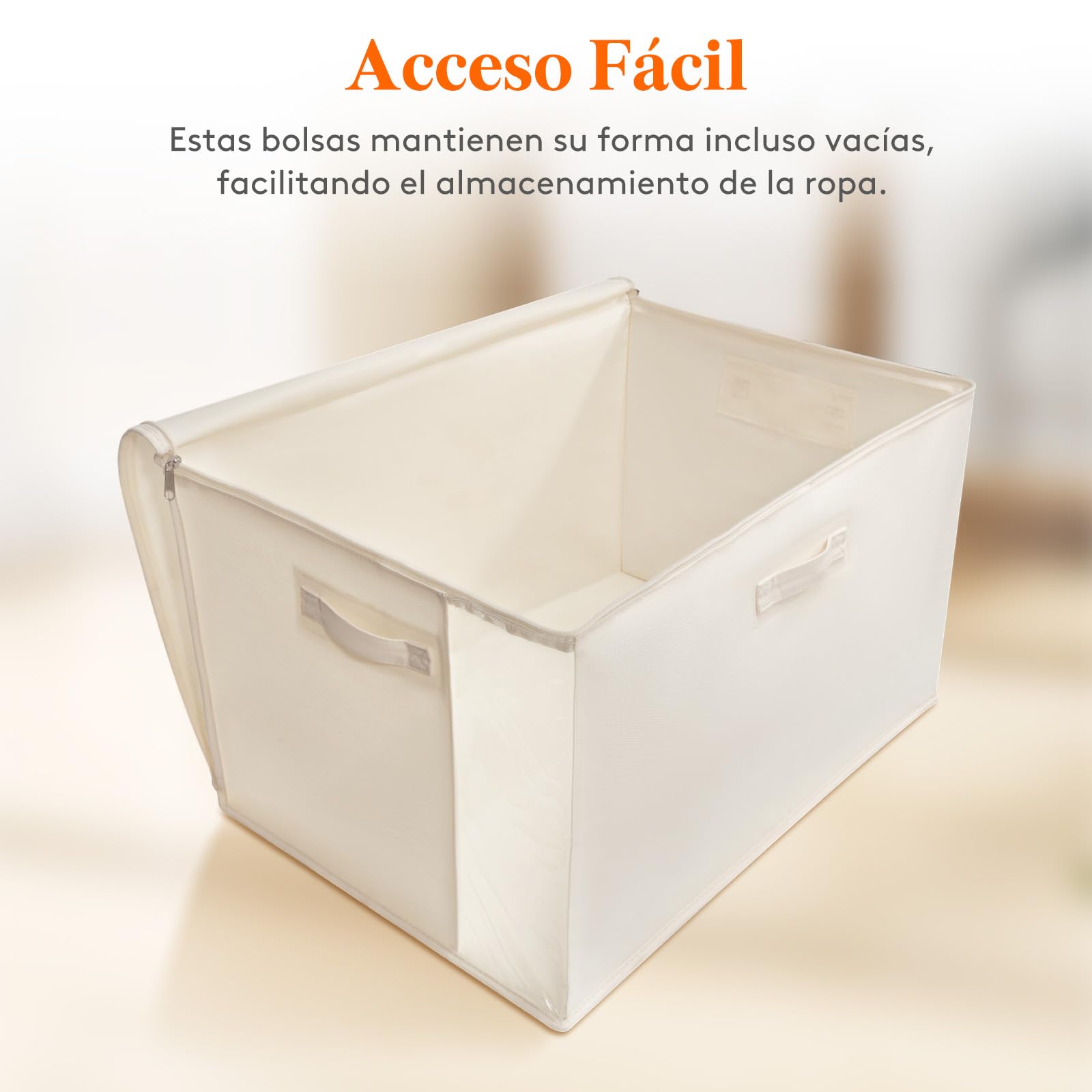 Lifewit Juego de 4 Cajas Almacenaje Ropa 90L, Bolsas Plegables para Guardar Ropa con Ventana Transparente, Bolsas Almacenaje para Armario, Edredón, Mantas y Mudanza, Beige