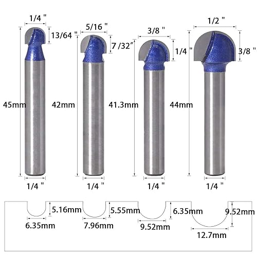 Miniatura 2 de Wolfride Brocas de enrutador de caja de núcleo, vástago de 14 de pulgada, punta redonda, 4 uds