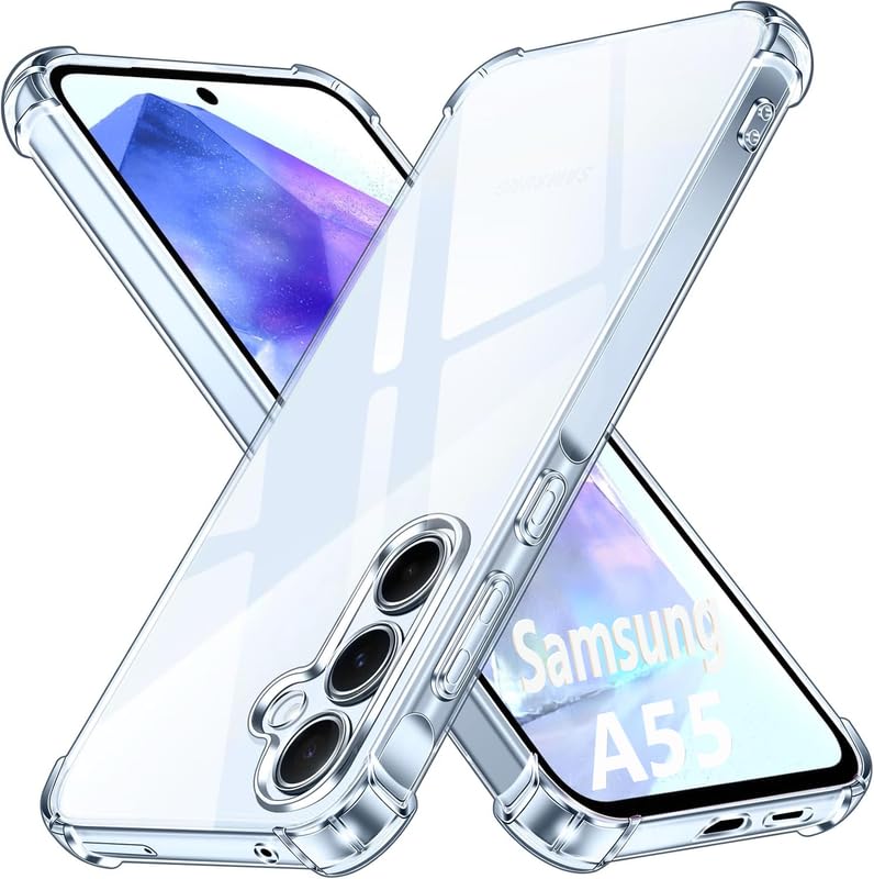 Image of Lustree Back Cover Transparent Case Compatible with Samsung Galaxy A55 | Clear + TPU Case with 4 Corner Air Cushion Protection & Camera Protection | Slim& Stylus Cover