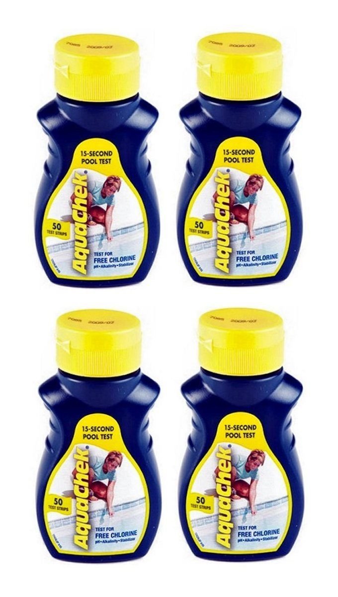 Jonyandwater 4 AQUACHEK Yellow Swimming Pool Spa Chlorine 4 in 1 Test Strips Aquacheck 50pk .(from#_VM Innovations_100391353792843