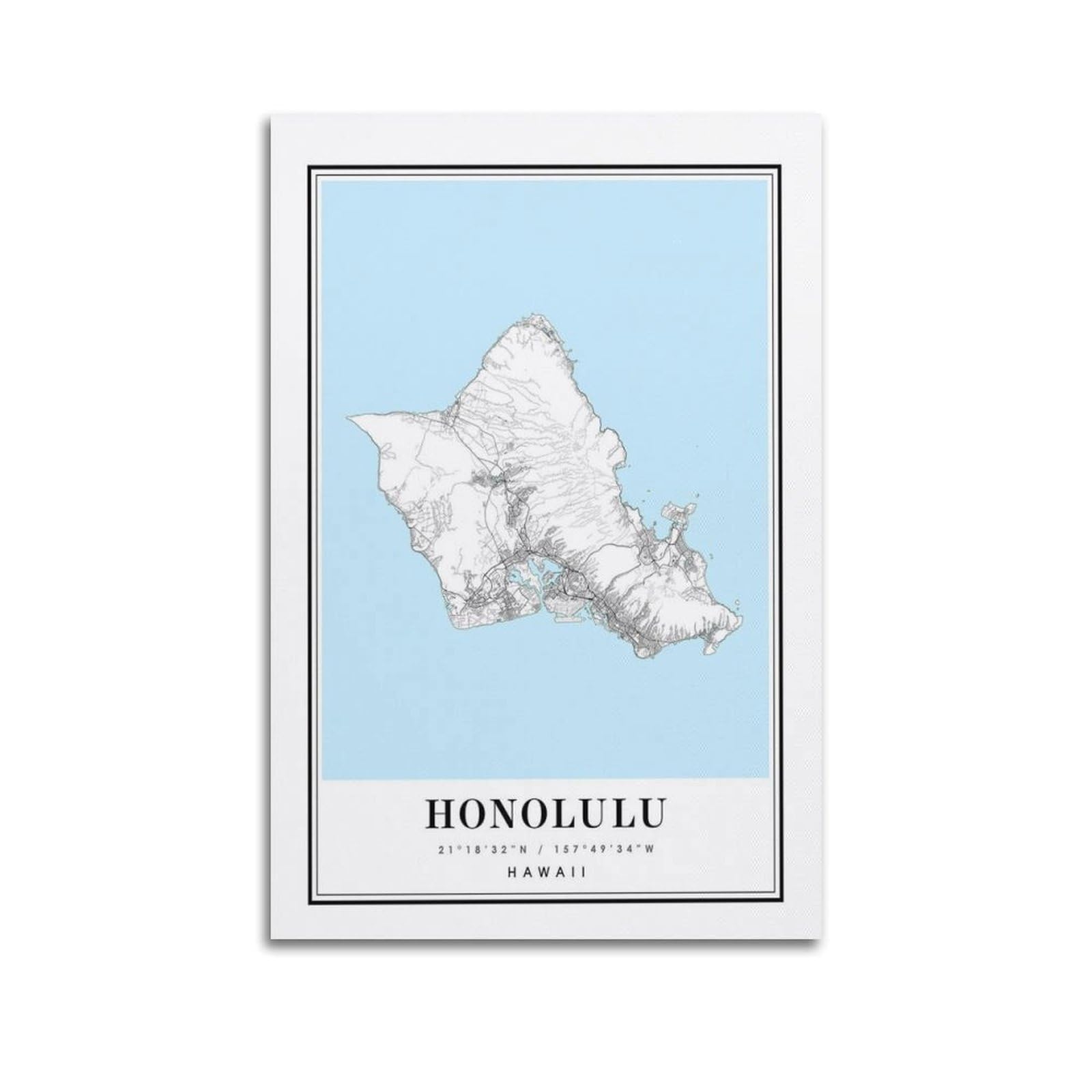 xiaoxiaoshen Honolulu Hawaii Map Canvas Poster Wall Art Prints Room Aesthetic Murals Bedroom And Living Decorations 24x36inch(60x90cm)