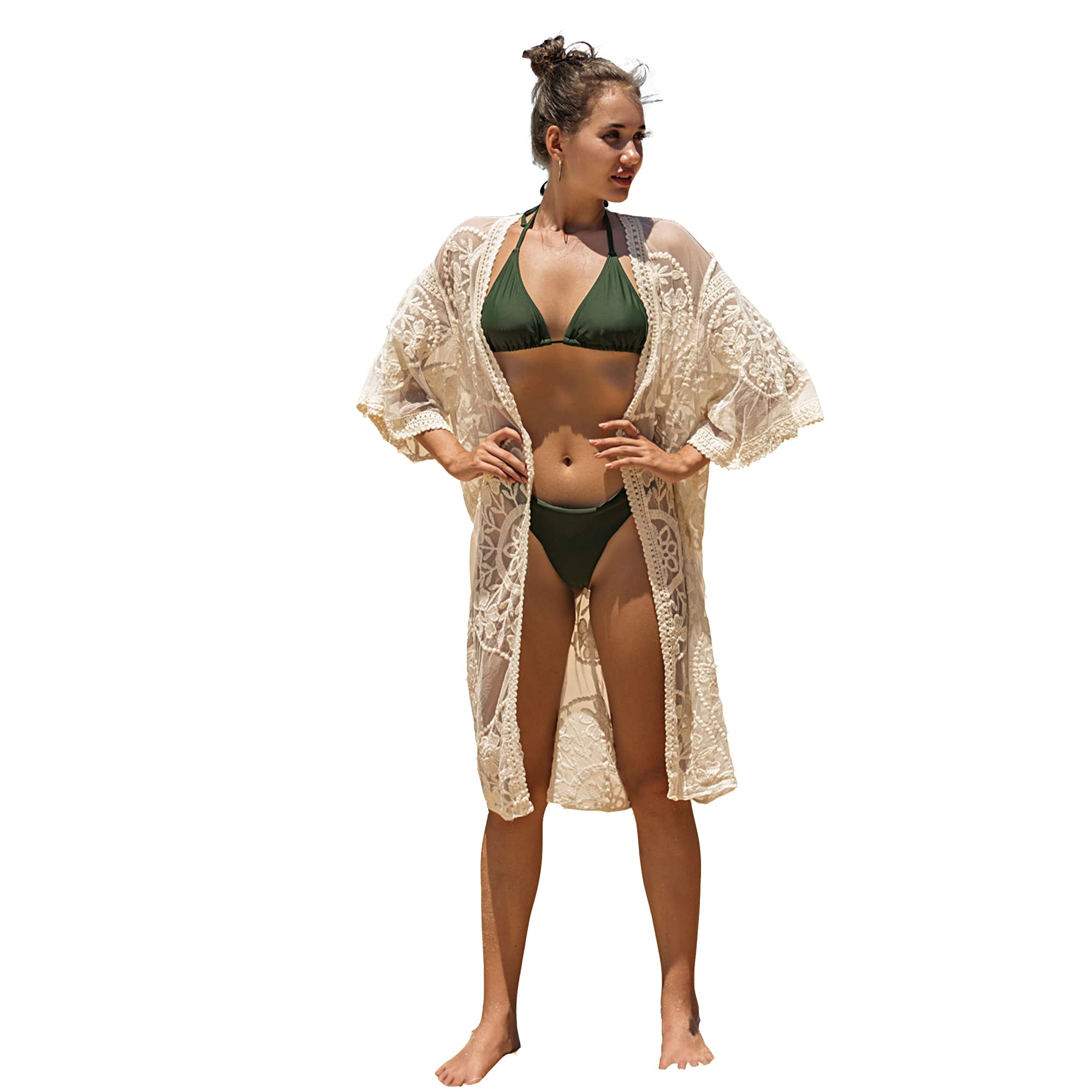 MIXIDON Kimono Mujer Encaje Vestido Playa Mujer Pareos Playa Mujer Cardigan Mujer Verano Caftan Mujer Vestidos Playa Kaftan Mujer Playa Blusas de Mujer Elegantes Talla única