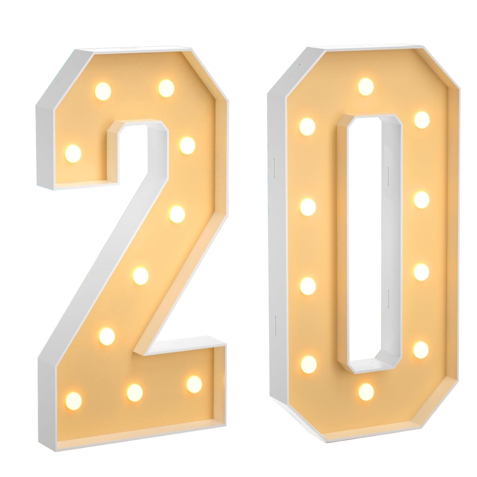 100 cm, grande numero 20, con numeri a LED grandi, decorazione a mosaico, luce bianca calda, per casa, feste, compleanni, matrimoni, compleanni e Natale
