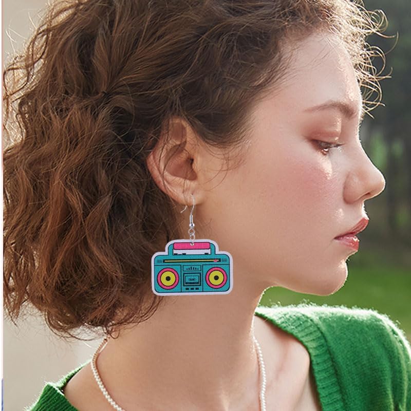60s 70s 80s Retro Neon Earrings for Women Funny Creative Skating Shoes Disco Ball Earring Acrylic Hot Pink Drop Dangle Earring Retro Halloween Earrings Costume Accessories image 2