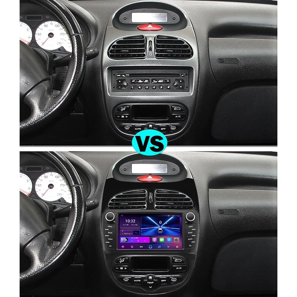 2+64G Android 14 Radio samochodowe 2 DIN do Peugeot 206 206CC 206SW 2000-2008, 7 cali Radio with Navi Bluetooth Autoradio with Wireless Carplay GPS Navi Kamera cofania Mirror Link GPS WiFi FM RDS
