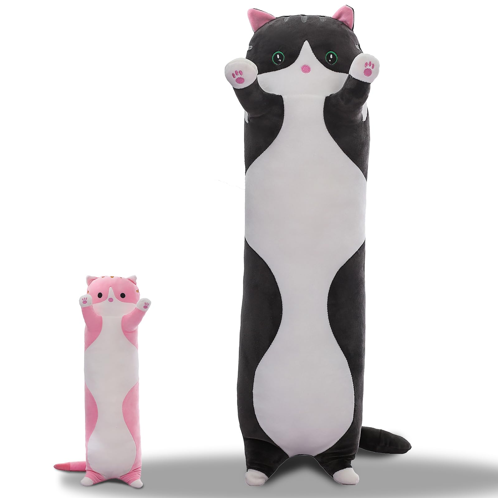 Cute Cat Plush Long Body Pillow Soft Cartoon Stuffed Animal Doll Kawaii Cat Plushie Cuddle Toy Gift for