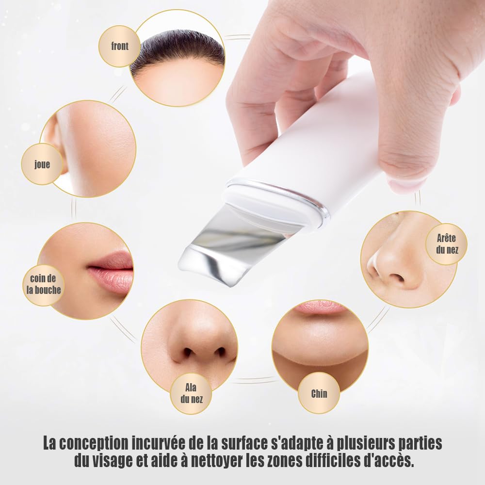 Pinkiou Épurateur de Peau, Blanc | Spatule Point Noir, 4 modes, Nettoyage en profondeur des pores, Grattoir portable, Station de Charge Type-C
