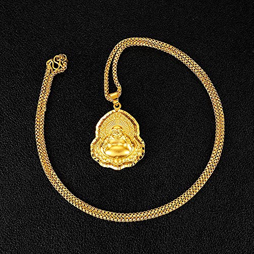 24K Gold Plated Laughing Buddha Necklace Religious Pendant Lucky Amulet Protection Fengshui Jewelry4