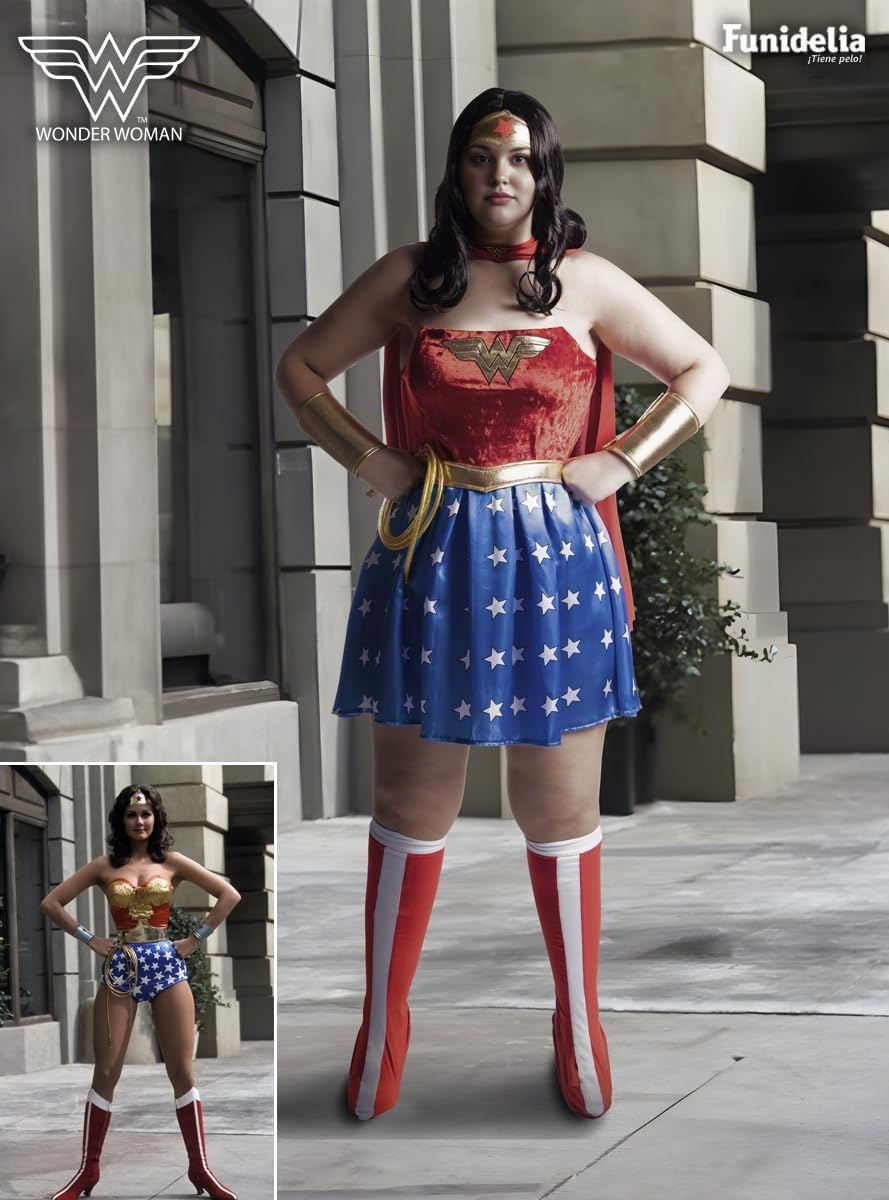 Funidelia | Disfraz de Wonder Woman sexy para mujer Mujer Maravilla, Superhéroes, DC Comics - Disfraz para adultos y divertidos accesorios para Fiestas, Carnaval y Halloween - Talla XL - Rojo