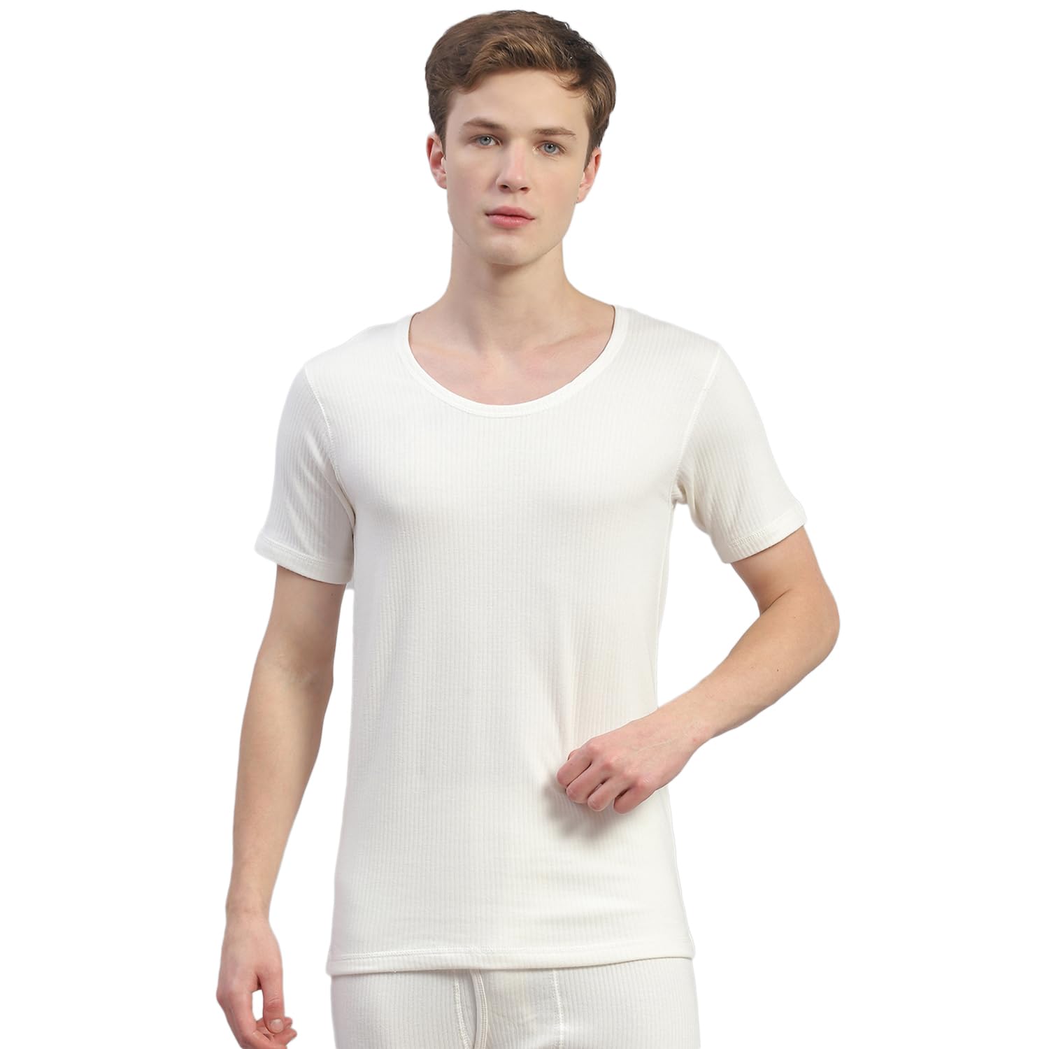 mens solid round neck half sleeve thermal vest (6240m2wh)