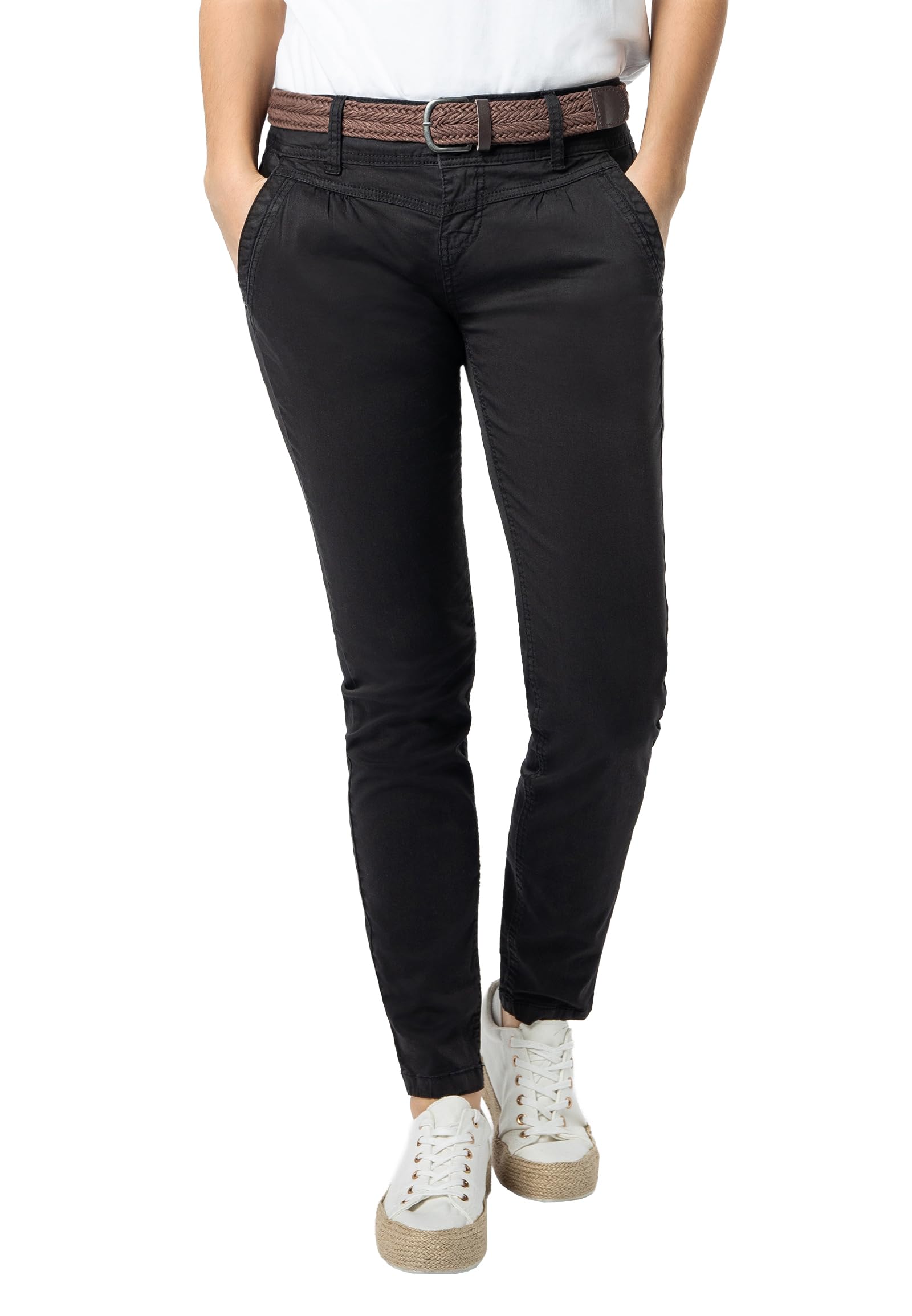 Urban Surface Damen Chino Stoff-Hose mit Flecht-Gürtel Black L