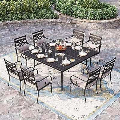 Sophia and William Outdoor Patio Dining Set for 8, Outdoor Table and Chairs, Removable Seat Cushions, 60" Square Black Patio Dining Table