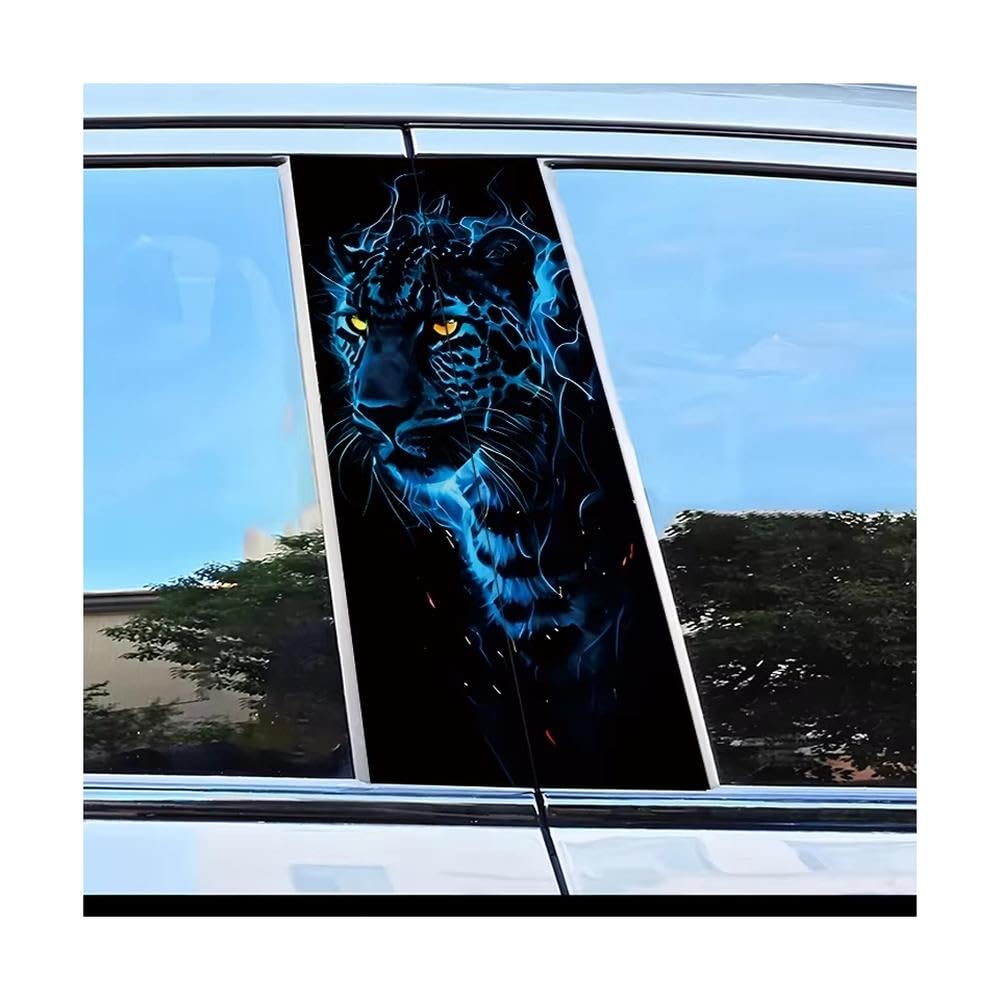 Bertdcx One Color Car B-Pillar Stickers Blue Flame Leopard Head Scratch Resistant Personalized Auto Parts