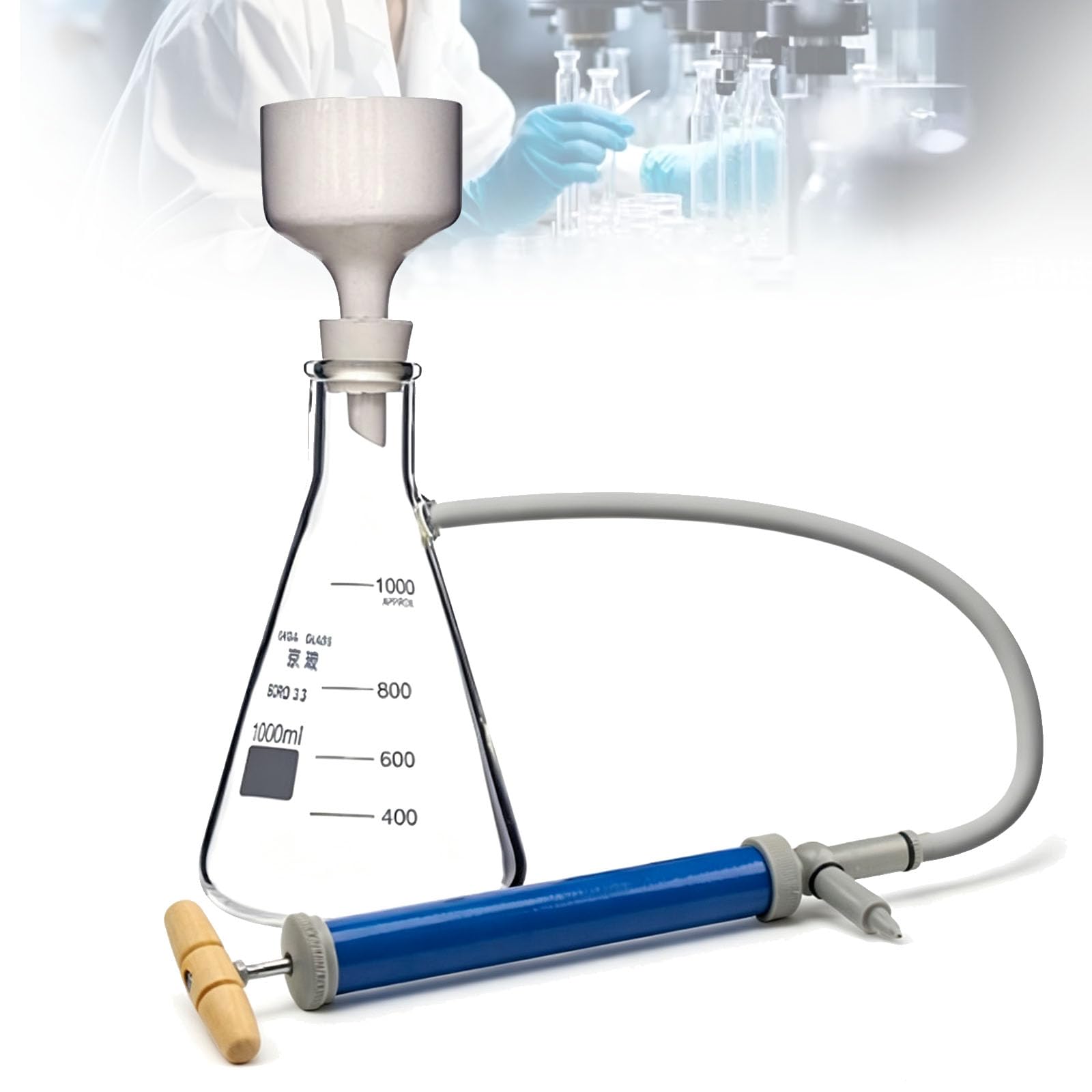 Labor-vakuumfiltrations- Und Destillationsgerät, Glas-vakuumfiltrationsset Mit Filterkolben, Handvakuumpumpe Und Buchner-Trichter, Für Den Physikunterricht An Schulen. 1000ml